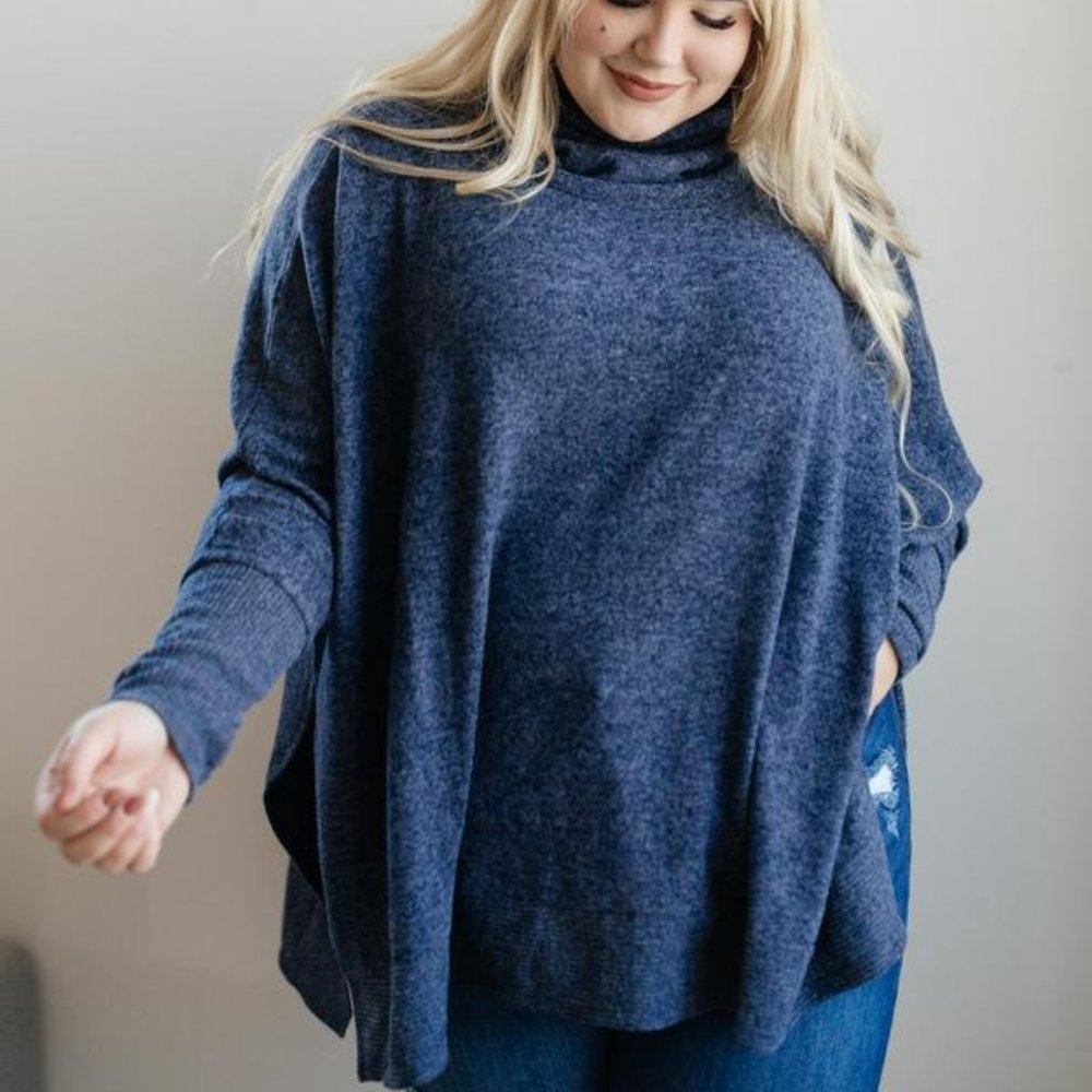 Brushed Melange Cowl Neck Sweater in Navy
